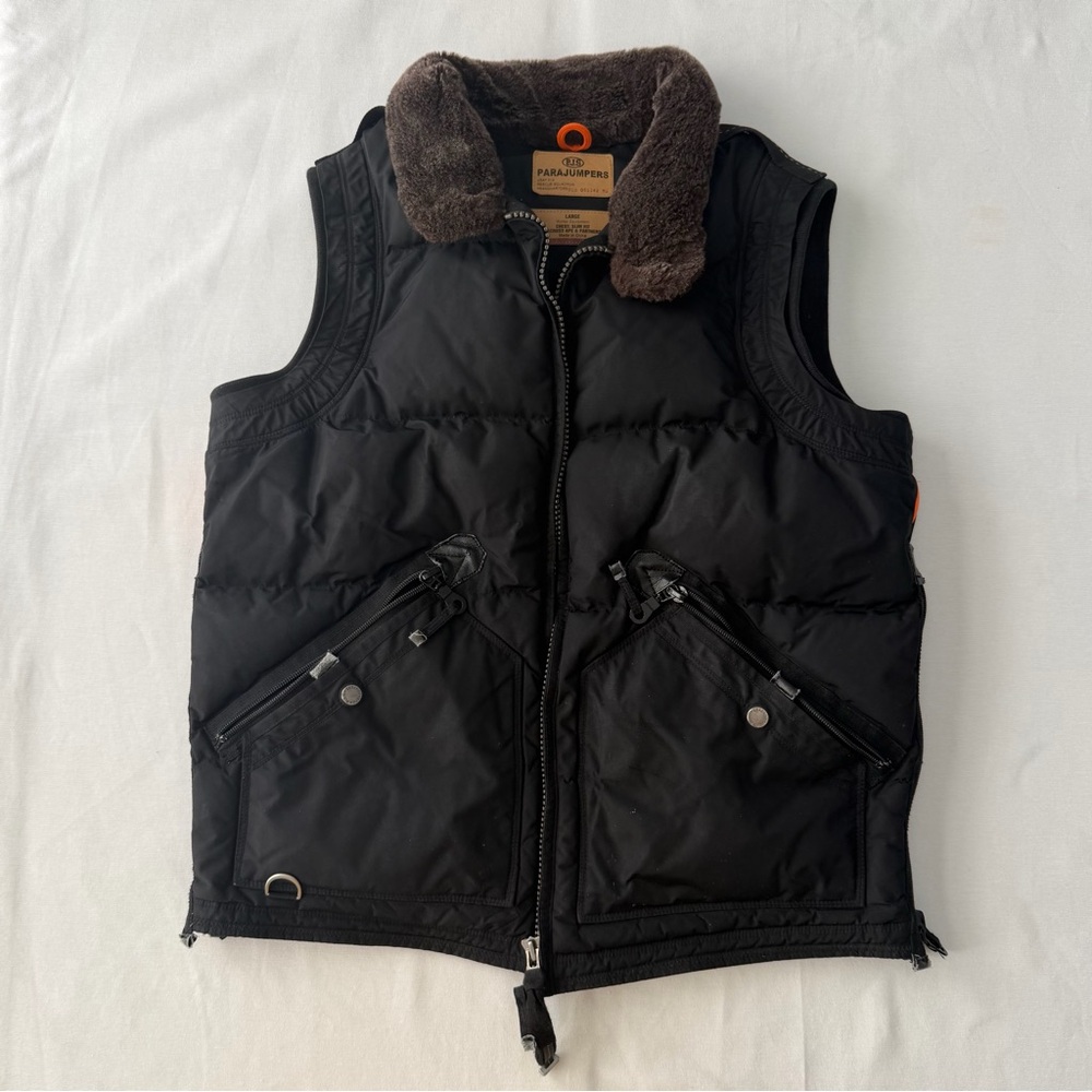 Parajumpers Black Puffer Vest with Brown Collar Men’s Size US M